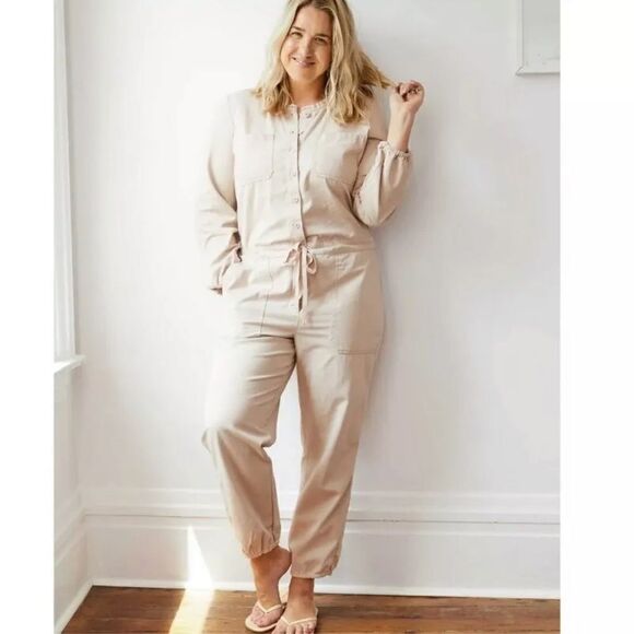 Aerie tan blush softest utility one piece ruffle Boiler suit jumpsuit - Picture 1 of 8